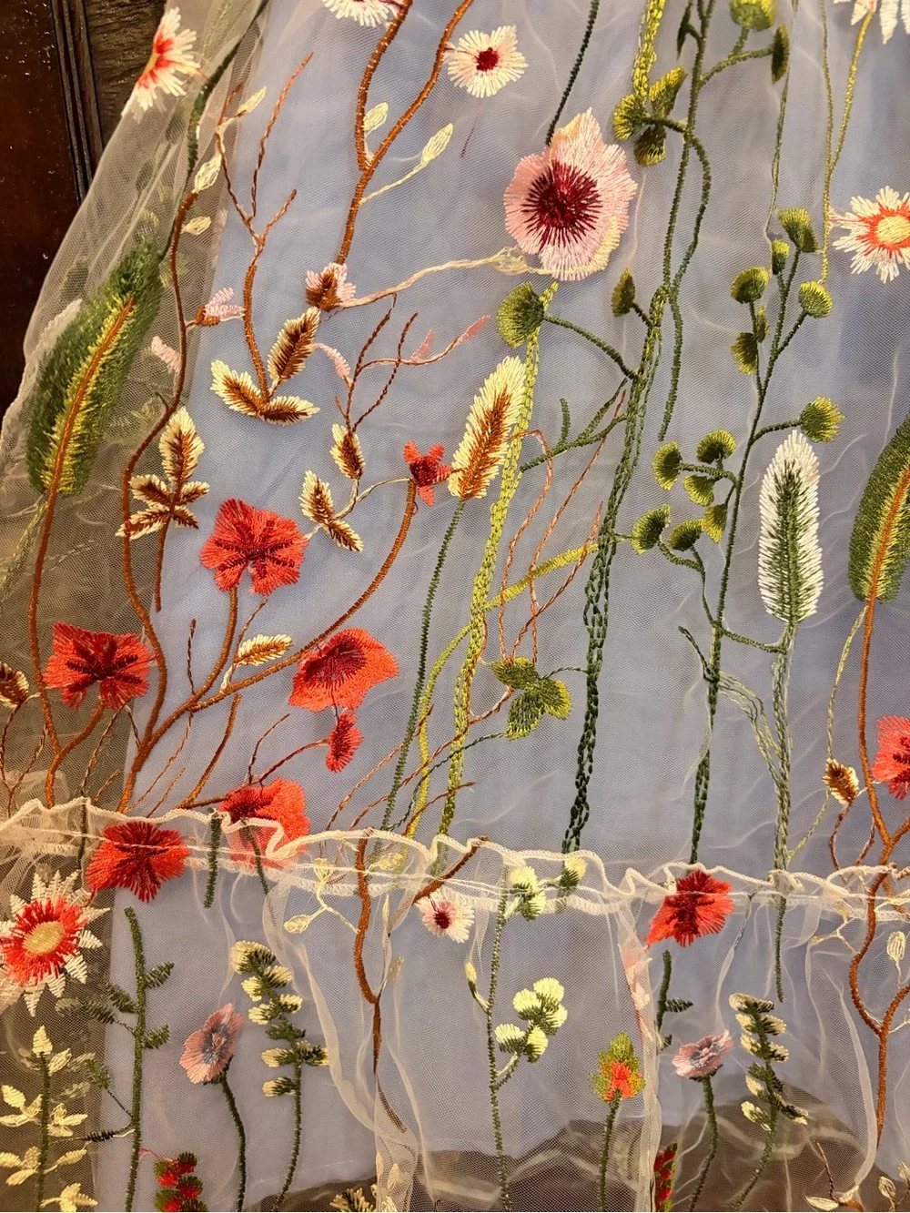 Embroidered Floral Blue Midi Skirt